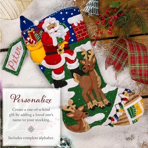 bucilla-felt-applique-18-stocking-making-kit-rooftop-santa-perfect-for-d-89626e-variant-03 Bucilla Rooftop Santa | Kit de media navideña de fieltro | 89626E