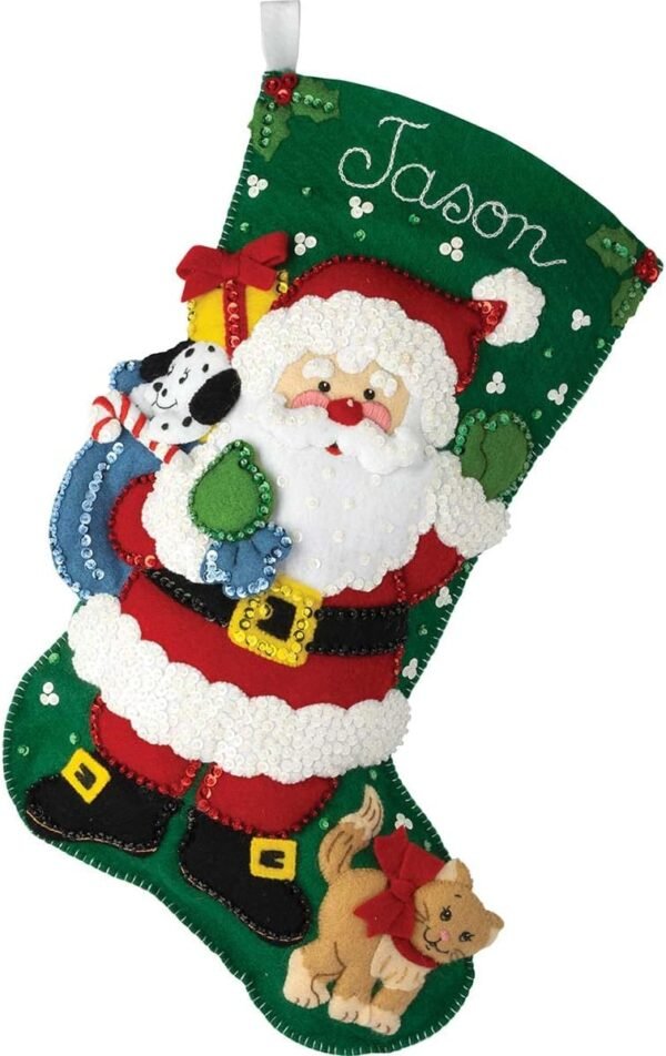 Bucilla Santa's Furry Friends | Felt Applique Christmas Stocking Kit | 89447E