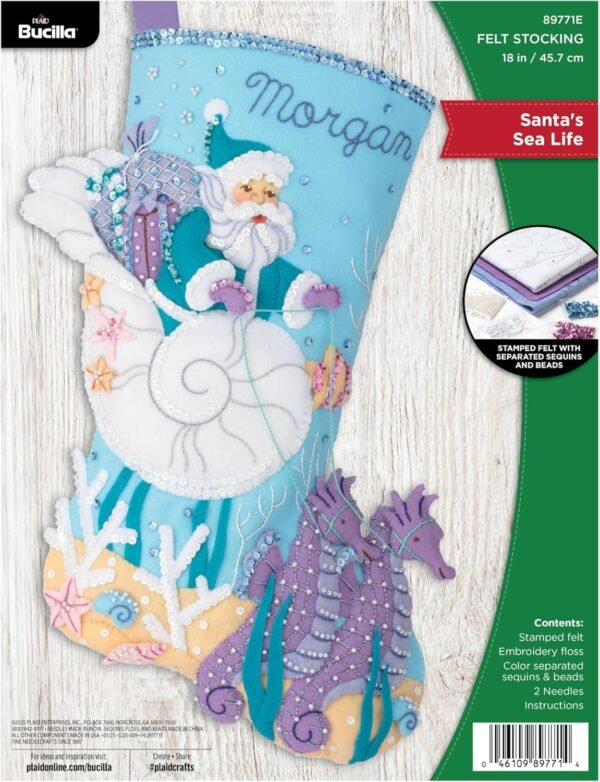Bucilla Santa's Sea Life | Felt Applique Christmas Stocking Kit | 89771E