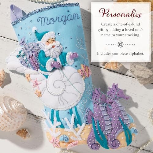 Bucilla Santa's Sea Life | Felt Applique Christmas Stocking Kit | 89771E