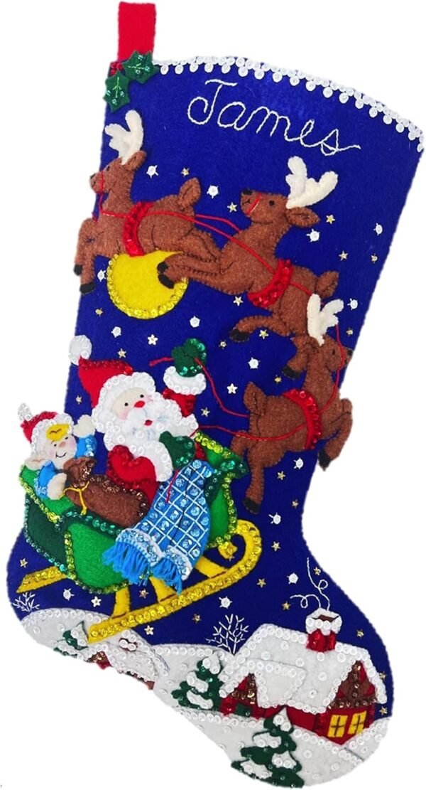 bucilla-felt-applique-18-stocking-making-kit-sleigh-ride-with-santa-perf-89536e-primary Bucilla Sleigh Ride with Santa | Felt Applique Christmas Stocking Kit | 89536E
