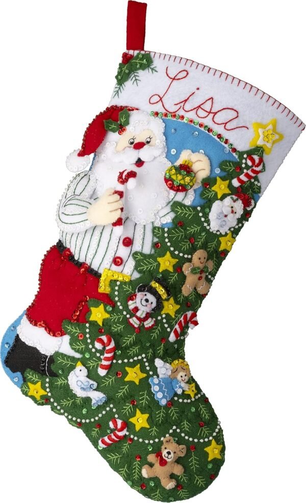 bucilla-felt-applique-18-stocking-making-kit-trimming-the-tree-santa-per-89564e-primary Bucilla Trimming the Tree Santa | Kit de media navideña de fieltro | 89564E