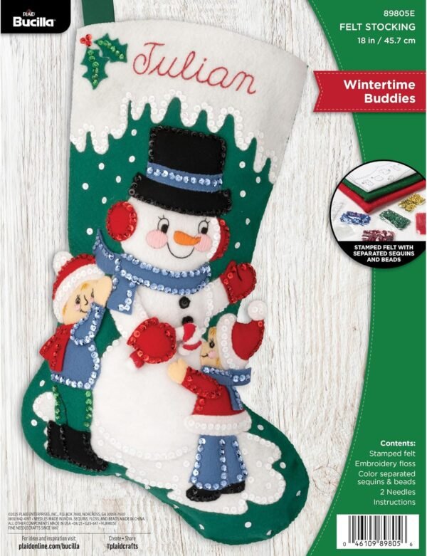 Bucilla Wintertime Buddies | Felt Applique Christmas Stocking Kit | 89805E
