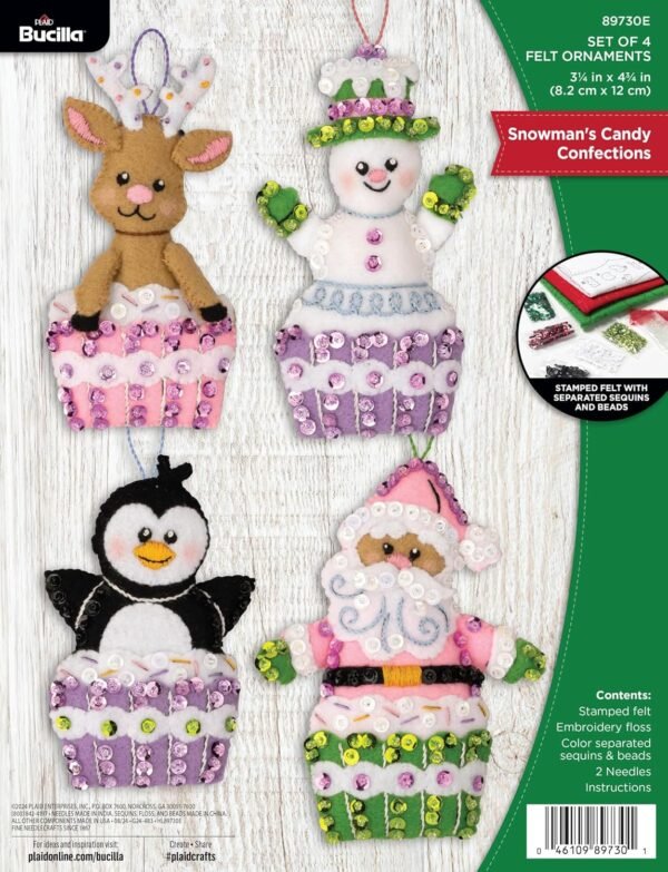 Bucilla Snowman's Candy Confections | Felt Applique Ornament Kit | 89730E product image