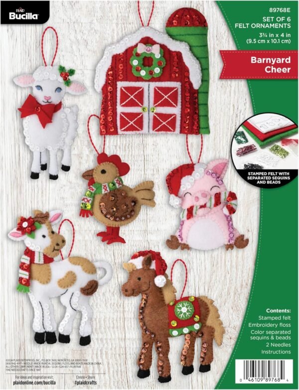 bucilla-felt-applique-6-piece-ornament-making-kit-barnyard-cheer-perfect-89768e-primary Bucilla Barnyard Cheer | Felt Applique Ornament Kit | 89768E product image