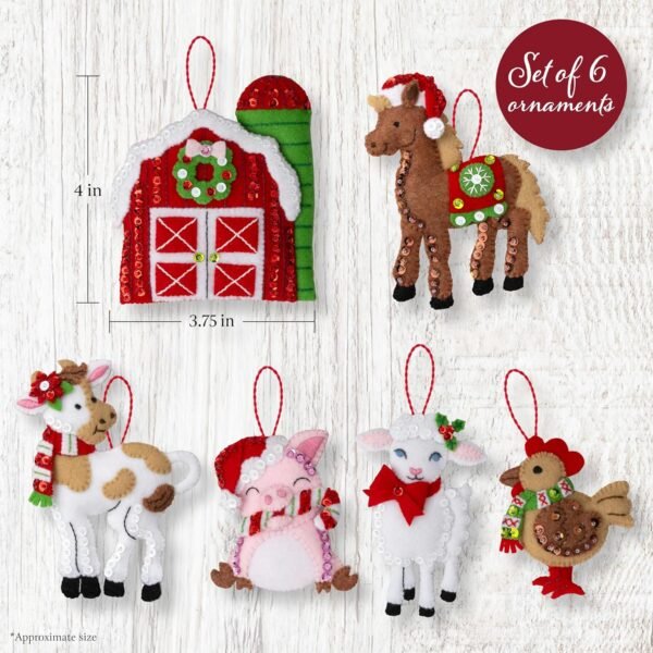 bucilla-felt-applique-6-piece-ornament-making-kit-barnyard-cheer-perfect-89768e-variant-01 Bucilla Barnyard Cheer | Kit de adornos de fieltro | 89768E
