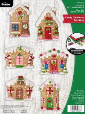 Bucilla Candy Christmas Cottages | Felt Applique Ornament Kit | 89738E product image