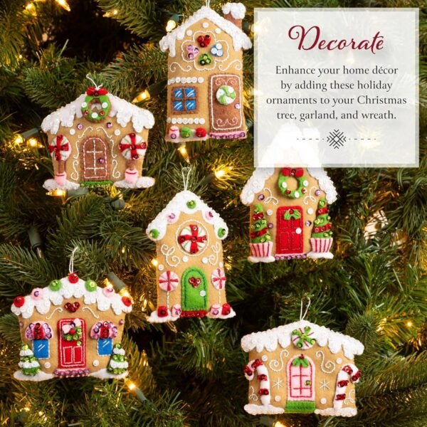 Bucilla Candy Christmas Cottages | Kit de adornos de fieltro | 89738E