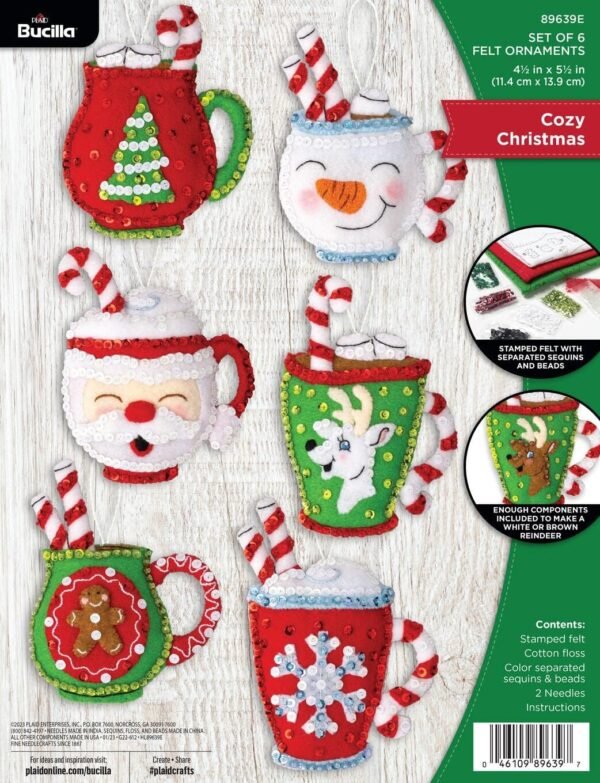 Bucilla Cozy Christmas | Felt Applique Ornament Kit | 89639E product image