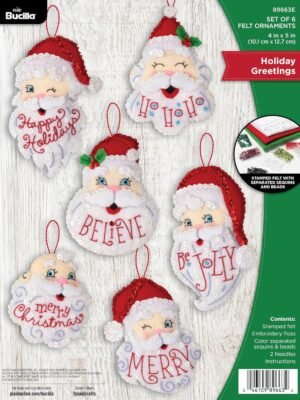 bucilla-felt-applique-6-piece-ornament-making-kit-holiday-greetings-perf-89663e-primary Bucilla Holiday Greetings | Felt Applique Ornament Kit | 89663E product image