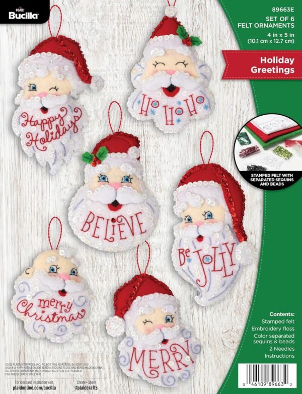 Bucilla Holiday Greetings | Felt Applique Ornament Kit | 89663E product image