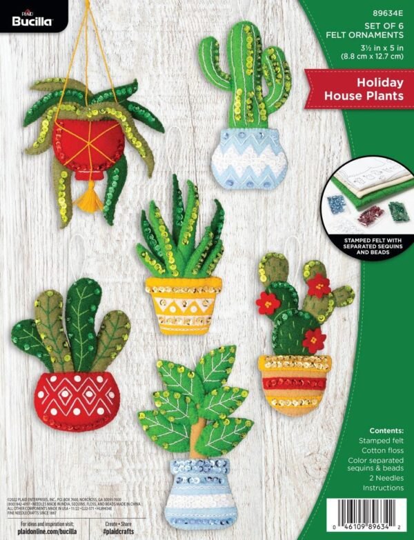 Bucilla Holiday House Plants | Felt Applique Ornament Kit | 89634E product image
