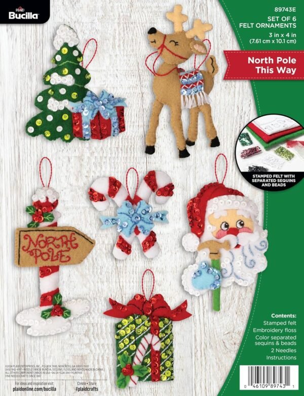Bucilla North Pole This Way | Felt Applique Ornament Kit | 89743E product image