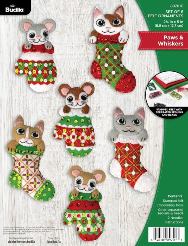 Bucilla Paws & Whiskers | Felt Applique Ornament Kit | 89701E product image