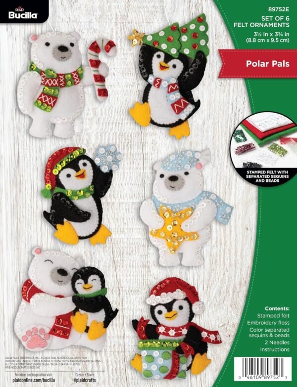 Bucilla Polar Pals | Felt Applique Ornament Kit | 89752E product image