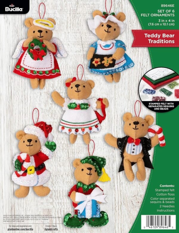 Bucilla Teddy Bear Traditions | Felt Applique Ornament Kit | 89646E product image