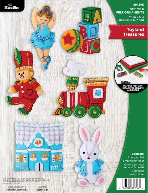 bucilla-felt-applique-6-piece-ornament-making-kit-toyland-treasures-perf-89786e-primary Bucilla Toyland Treasures | Felt Applique Ornament Kit | 89786E product image