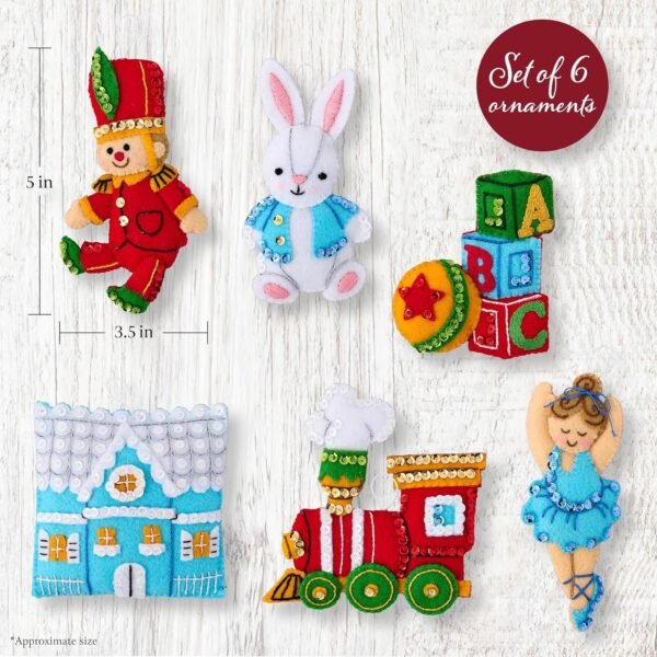 bucilla-felt-applique-6-piece-ornament-making-kit-toyland-treasures-perf-89786e-variant-01 Bucilla Toyland Treasures | Kit de adornos de fieltro | 89786E