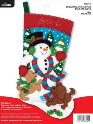 Bucilla Snowman and Puppies | Kit de media navideña de fieltro | 86900E