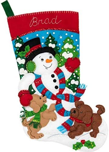 Bucilla Snowman and Puppies | Felt Applique Christmas Stocking Kit | 86900E