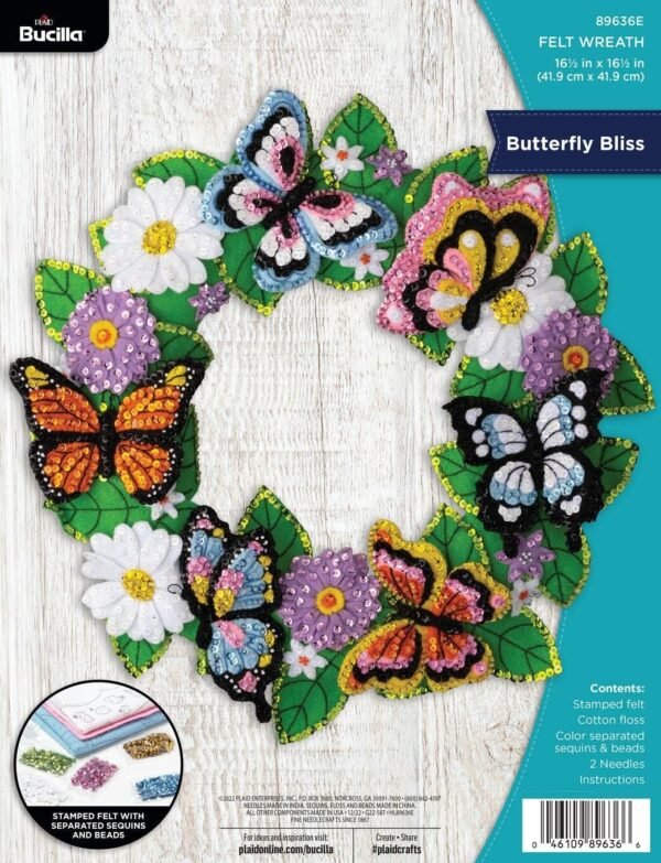 bucilla-felt-applique-wreath-making-kit-butterfly-bliss-perfect-for-diy-89636e-primary-4 Bucilla Butterfly Bliss | Kit de corona de fieltro | 89636E