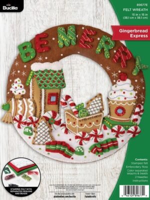 Bucilla Gingerbread Express | Kit de corona navideña de fieltro | 89677E