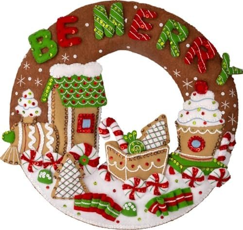 Bucilla Gingerbread Express | Kit de corona navideña de fieltro | 89677E