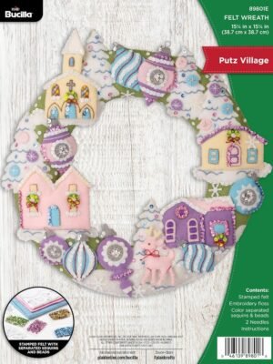 bucilla-felt-applique-wreath-making-kit-putz-village-perfect-for-diy-art-89801e-primary Bucilla Putz Village | Felt Applique Wreath Kit | 89801E