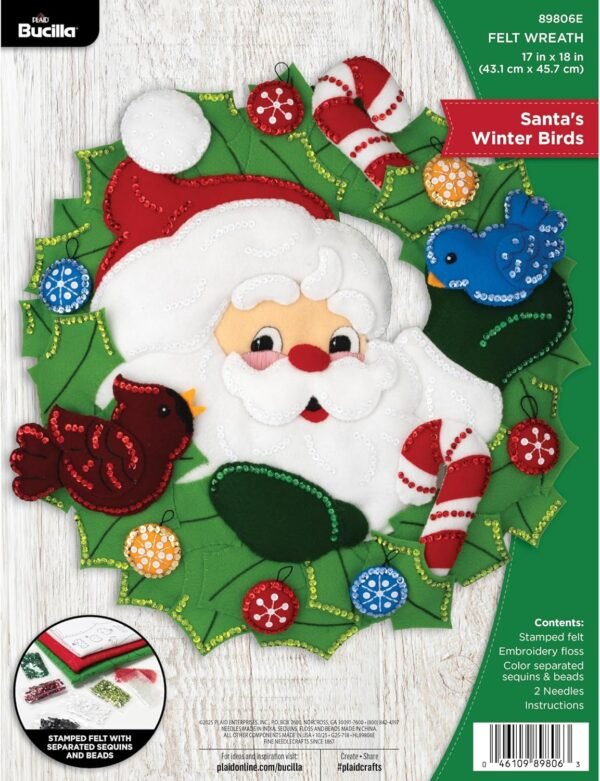 Bucilla Santa's Winter Birds | Felt Applique Wreath Kit | 89806E