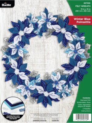 Bucilla Winter Blue Poinsettia | Kit de corona navideña de fieltro | 89756E