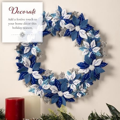 Bucilla Winter Blue Poinsettia | Kit de corona navideña de fieltro | 89756E