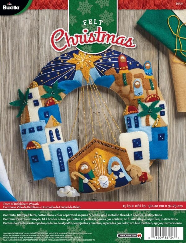 bucilla-felt-applique-wreath-town-of-bethlehem-size-13-x-12-5-inch-blue-86734-primary-3 Bucilla Town of Bethlehem | Kit de corona navideña de fieltro | 86734