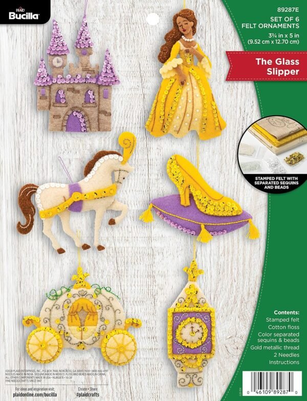 bucilla-glass-slipper-felt-applique-ornament-kit-set-of-6-89287e-primary Bucilla Glass Slipper | Felt Applique Ornament Kit | 89287E product image