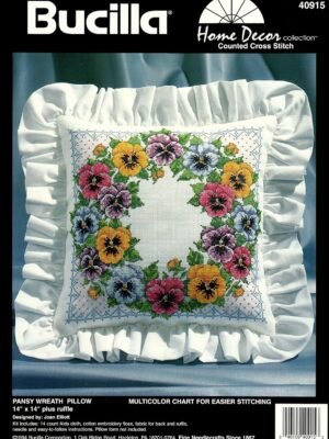 bucilla-pansy-wreath-pillow-home-decor-collection-counted-cross-stitch-k-40915-primary Bucilla Pansy Wreath Pillow | Counted Cross Stitch Pillow Kit | 40915
