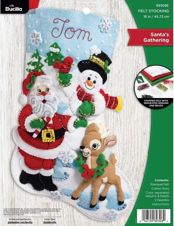 bucilla-santa-s-gathering-felt-applique-christmas-stocking-18-89308e-primary Bucilla Santa's Gathering | Kit de media navideña de fieltro | 89308E