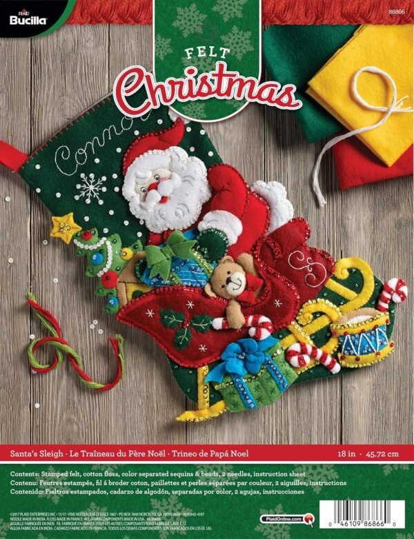 Bucilla Santa's Sleigh | Kit de media navideña de fieltro | 86866I